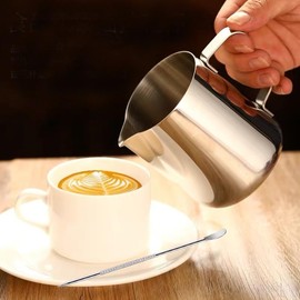 Milk Frothing Pitcher, 350ml/12oz Milk Frother Cup Stainless Steel Jug Steaming Pitcher, Milk Coffee Cappuccino Latte Art Barista Steam Pitchers Milk Jug Cup with Decorating Pen