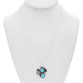 Pretty Navajo Two Stone Turquoise Sterling Pendant Leaf, Curls and Drops Design With Silver Chain 0085