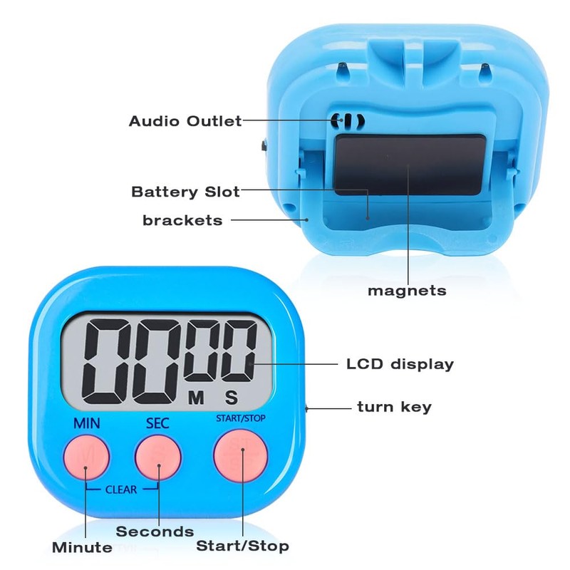 WDKXCN Magnetic Kitchen Timer, Pack of 6 Stopwatch Digital, 6