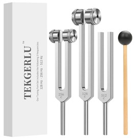 TEKGERLU Professional Therapeutic Tuning Forks Set - 128Hz 256Hz 512Hz Aluminum Sound Healing Kit with Striker & Shockproof Case｜Vibration Therapy for Yoga, Meditation, Stress Relief