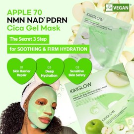 Apple 70 NMN NAD PDRN - Máscara de hidrogel de gota de rocío de cica 1.19 oz (34 g) / 4ea - Mascarilla de hidrogel coreano que cambia de color para ca
