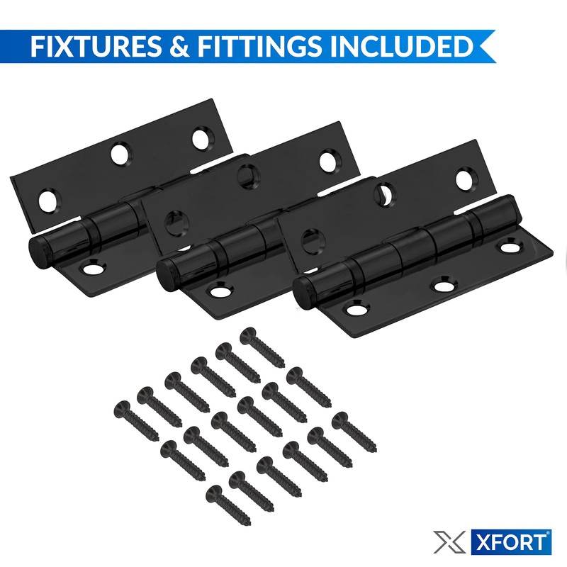 XFORT 3 Inch (75mm) Matt Black Ball Bearing Hinges, Steel