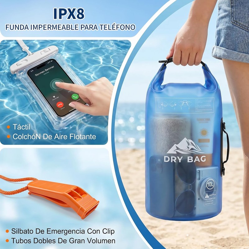 Bolsa Impermeable Seca 5L 10L，Con Funda Impermeable Para Celular，Correa Larga