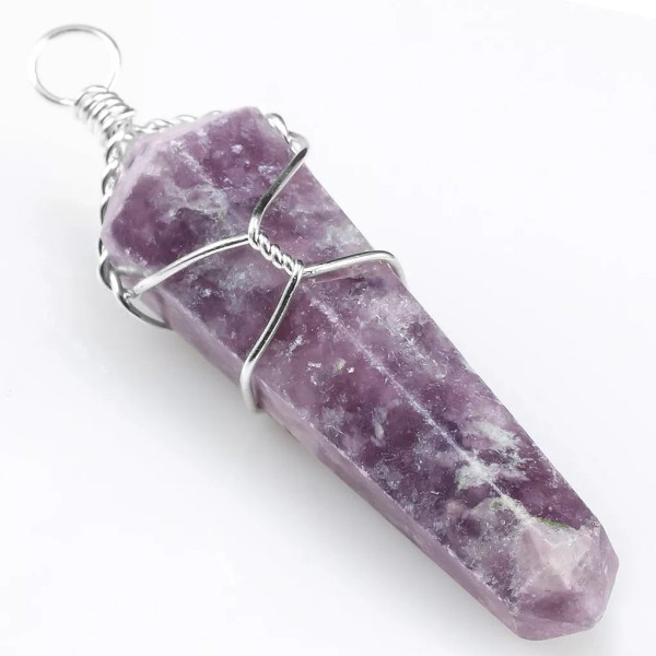 Handmade by mmCrystals Lepidolite Wire Wrap Double Terminate Point Chakra