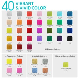 UPGREY Fabric Paint Set for Clothes, Shoe Paint, 40 Colors (30ml Bottles) Permanent Textile Puffy Paints with Glitter, Neon, Glow in the Dark, Non-Toxic for Shoes, T-Shirt, Canvas