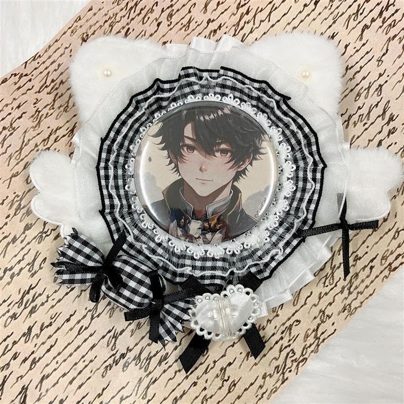 Fluffy Cat Ear Candy Rosette [Can Badge Pain Rosette] Black,