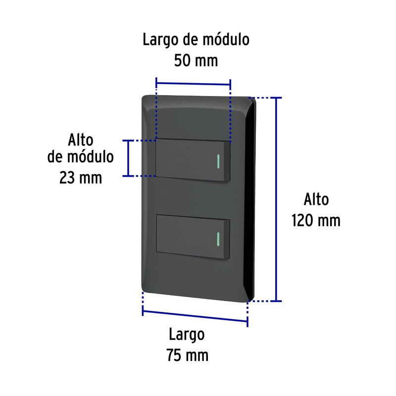 Volteck PA-APDO1-ELN, Placa armada negra 1 interruptor sencillo y 1
