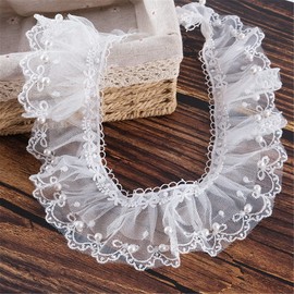 2 Yards 6cm Pizzo di Chiffon Plissettato con Perline, Nastro in Pizzo Merletto Vintage Pizzo Raso Bordo Pieghettato Passamaneria Tessuto Pizzi Nastri Bordino Macramè, Fai Da Te, Abbigliamento,Bianco