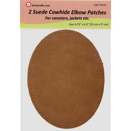 -2 Sew-on Large Natural Suede Leather Elbow Patches Size 4.75 in x 6.5 in w/Perforated Edges for Easy Sewing - (Light Brown)