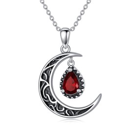 VONALA Crescent Moon Necklace Sterling Silver Celtic Moon Necklace Ruby Moon Necklace Celtic Jewelry Gifts for Women Birthday