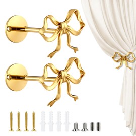 Celblisora 2 Pcs Metal Bow Curtain Holdbacks, Gold Curtain Tiebacks Wall Mounted for Office, Girls Bedroom Living Room Home Decorative