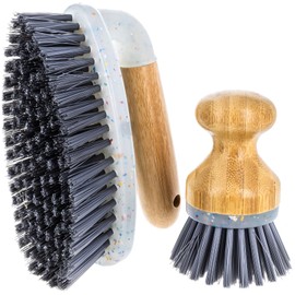 Beille 2pk Dish Brush with Bamboo Palm Handle and Heavy Duty Bristles Kitchen Essentials, Multicolor (2PC Dish & Scrub Brush Set)