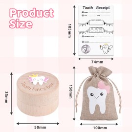 HOTUT 3D Carved Tooth Fairy Box Kit - Wooden Keepsake Holder with Fairy Bag and 10 Certificates for Baby Teeth