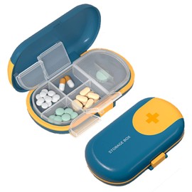 pastillero viaje,Organizador de Pastilla, con 4 Compartimentos，Cuchilla incorporada，Pastillero Diario de Viaje，Suplementos y Medicamentos