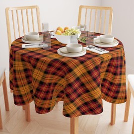 Fabric Textile Products | Fall Harvest Tablecloth | Plaid Round Tablecloth | 90" Round | Machine Washable and Stain-Resistant for Easy Care | Made in The USA