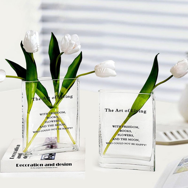 Aoderun Book Vase for Flowers Clear Glass Vase for Book