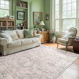 jinchan 4x6 Ivory Area Rugs for Living Room – Machine Washable Vintage Floral Soft Stain Resistant Low Pile Rug,Non Slip Ultra-Thin Carpet for Bedroom,Dining Room,Home Office,Nursery (4'x6',Ivory)