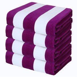 Exclusivo Mezcla 4 Pack Cotton Oversized 35x70 Inches Soft Cabana Stripe Thick Beach Towel, Super Absorbent Travel Bath Pool Towel (Purple)