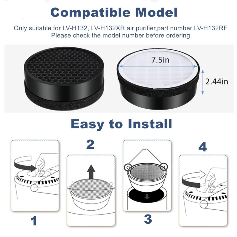 Replacement Filter Compatible with LEVOIT LV-H132 & LV-H132-RF Air Purifier