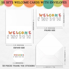 Harloon 50 Sets Welcome Cards for Employees Guests Welcome Card with Envelopes and Welcome Stickers Blank Interior Business Greeting Card Welcome Postcards for Work Team Guest Employee