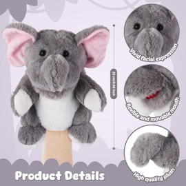 Animal Hand Puppets 11 Inch Sea Turtle Plush Dinosaur 5 Pcs Animals Hand Puppet Toys Role-Play Toy Puppets for Kids Storytelling Imaginative Pretend Play Teaching Preschool(Elephant)