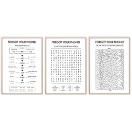 XASUBH FORGOT YOUR PHONE? Set of 3 Unframed 12x16 Inch Puzzle Posters - Anagram Riddles (Tuna/Aunt), Word Search & Escape Maze Bathroom Games | Toilet Time Entertainment for Adults & Teens