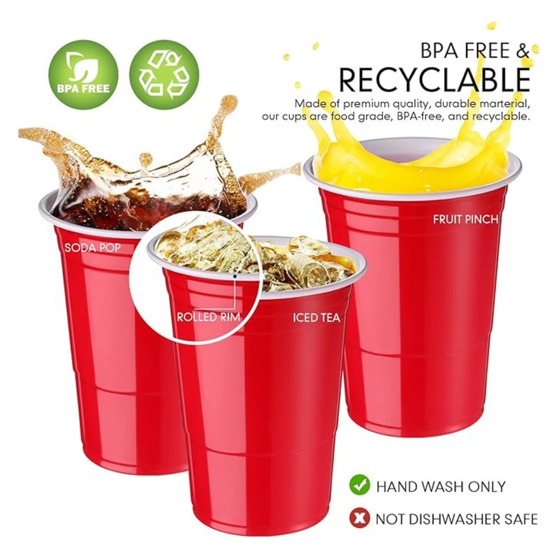 7STAR 100-Pack Disposable 16oz Red Plastic Cups – Heavy-Duty for