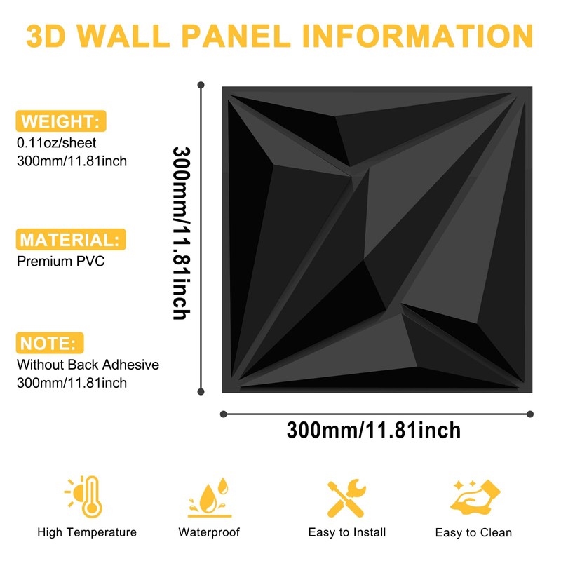 33-Pack 3D Wall Panels Black for Interior Wall Decor, Waterproof