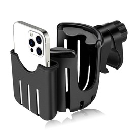Heatunk Universal Cup Holder with Phone Organizer: Perfect for Strollers, Bikes, Wheelchairs, and More - Black