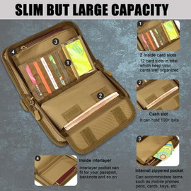 Protector Plus Tactical Wallet for Men ID Card Holder Military Credit Cards Organizer Pack Portable Handbag MOLLE Bag Purse (Patch Included), Army Green