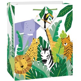 Unique Multicolor Animal Safari Medium Gift Bag (1 Count) - Perfect for Kids Parties, Jungle-Themed Events, and Wildlife-Loving Celebrations