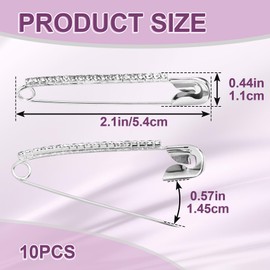 Mxxipp 10pcs Rhinestone Safety Pins, Sparkly Rhinestone Decorative Pins for Clothing, Classic Crystal Brooch for Scarf Shawl Jeans Sweaters Dresses- Silver