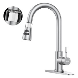 Kitchen Faucet With Pull Down Sprayer, Hurran Brushed Nickel Water Filter Faucets, High Arc Single Handle Kitchen Sink Faucet 1 or 3 Hole, Utility Sink Faucets With Deck Plate For Farmhouse Rv Wet Bar