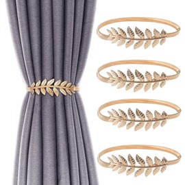 Pack of 4 Curtain Holders, Gold, Alloy Curtain Holder, Curtain Tieback, Curtain Holder, Curtains Cord, Curtains Tying Together, for Home, Hotel, Office, Fashion (Golden Leaves)