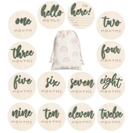 Burbell 3D Baby Monthly Milestone Cards Sign 7 Pack Double Sided Wooden Circles Discs Baby Announcement Sign Hello World Newborn Sign for Baby Shower Newborn Photo Props (Green)