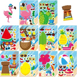 40 Sheets Hawaii Make a Face Sticker, Make Your Own Watermelon Pineapple Flamingo Stickers Summer DIY Stickers for Home School Art and Crafts Activities Summer Holiday Party Favors