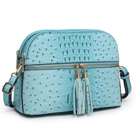 Dasein Women Tassel Zipper Pocket Crossbody Bag Shoulder Purse Fashion Travel Bag with Multi Pockets Blue Size: S(10.25"W x 7.5"H x 4"D)