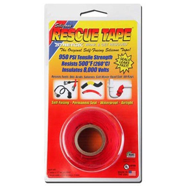 Rescue Tape | Self-Fusing Silicone Tape | Emergency Pipe & Plumbing Repair | DIY Repairs | Seal Radiator Hose Leaks | Wrap Electrical Wires | Used By US Military | 1” X 12’ | Silicone Rubber | Red