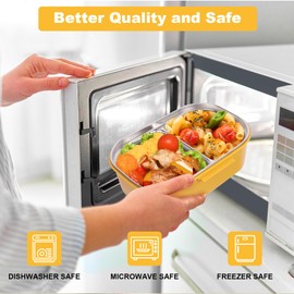 Minicoco Bento Lunch Box, Stainless Steel Bento Box with 2 compartments, Heavy Duty Thermal Lunch Box Portable Lunch Box Stackable Leakproof Bento Lunch Box, Thermal Lunch Box for Hot Food (Yellow)