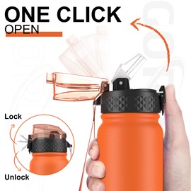 GOPPUS 600ml/20oz Stainless Steel Water Bottle with Straw Insulated Sports Bottle Cold Flask with Straw Double Walled Flip up Metal Water Bottles Leakproof Water Bottle for Gym Sports