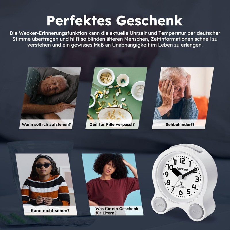 Hearkent Talking Alarm Clock with German Pleasant Voice, Backlight and