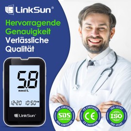 LinkSun G-425-2V Blutzuckermessgerät-Set, 100 Teststreifen, 100 Lanzetten, Blutzuckermessgerät, Stechhilfe,mmol/L & mg/dL