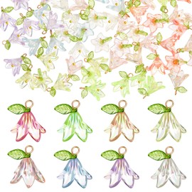 Jetec 50 Pieces Lily Flower Resin Charm Pendant 8 Colors Jewelry Finding Charm DIY Decor Making Resin for Women Bracelet Necklace Earrings Keychain Craft