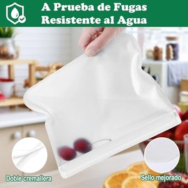 Bolsas Reutilizables para Alimentos, 10 Piezas de Bolsas de Silicona para Congelar, Bolsas Hermeticas de Almacenamiento para Congelador, Sándwiches, Bocadillos, Carne, Verduras, Frutas, Aperitivos