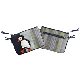 Earth Squared Applique Picture Animal Large Tweed Wool Juliet Coin Purse (Puffin)
