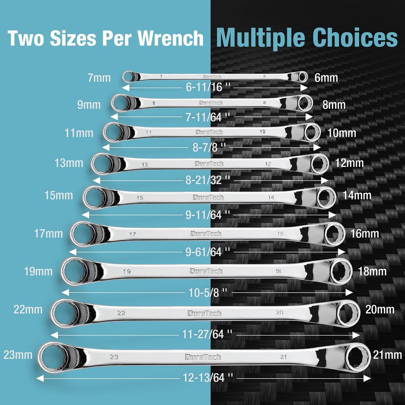 DURATECH Offset Box Wrench Set, Metric, 9-Piece, 6-23mm, 75-Degree, CR-V