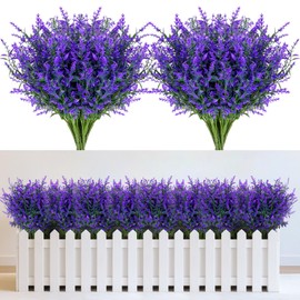 RAINFLOW Artificial Lavender Flowers - 10 Pcs Artificial Flowers for Outdoors Faux Lavender Plants Uv Resistant Plastic Purple Fake Flower for Outside Indoor Porch Patio Window Planter Bouquet Decor
