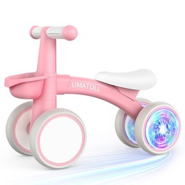 Umatoll Colorful Lighting Baby Balance Bike Toys for 1 Year Old Boys Gifts, Adjustable Seat Baby Walker, One Year Old Boy Birthday Gifts, 12-24 Months Toddler First Ride on Toys with Removable Basket:_Pink