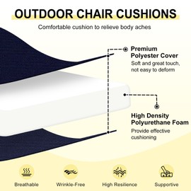 downluxe Outdoor Chair Cushions Set of 4 for Patio Furniture, Water-Resistant Square Corner Patio Chair Cushions with Ties, High Density Foam Outdoor Seat Cushion, 18.5" X 16" X 3", Navy