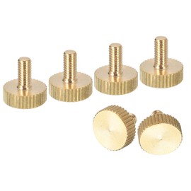 QUARKZMAN M4 x 8 mm Knurled Thumb Screws, 6 Pieces Flat Knurled Head Fully Threaded Brass Thumb Screws Bolts Handle Buttons Fasteners